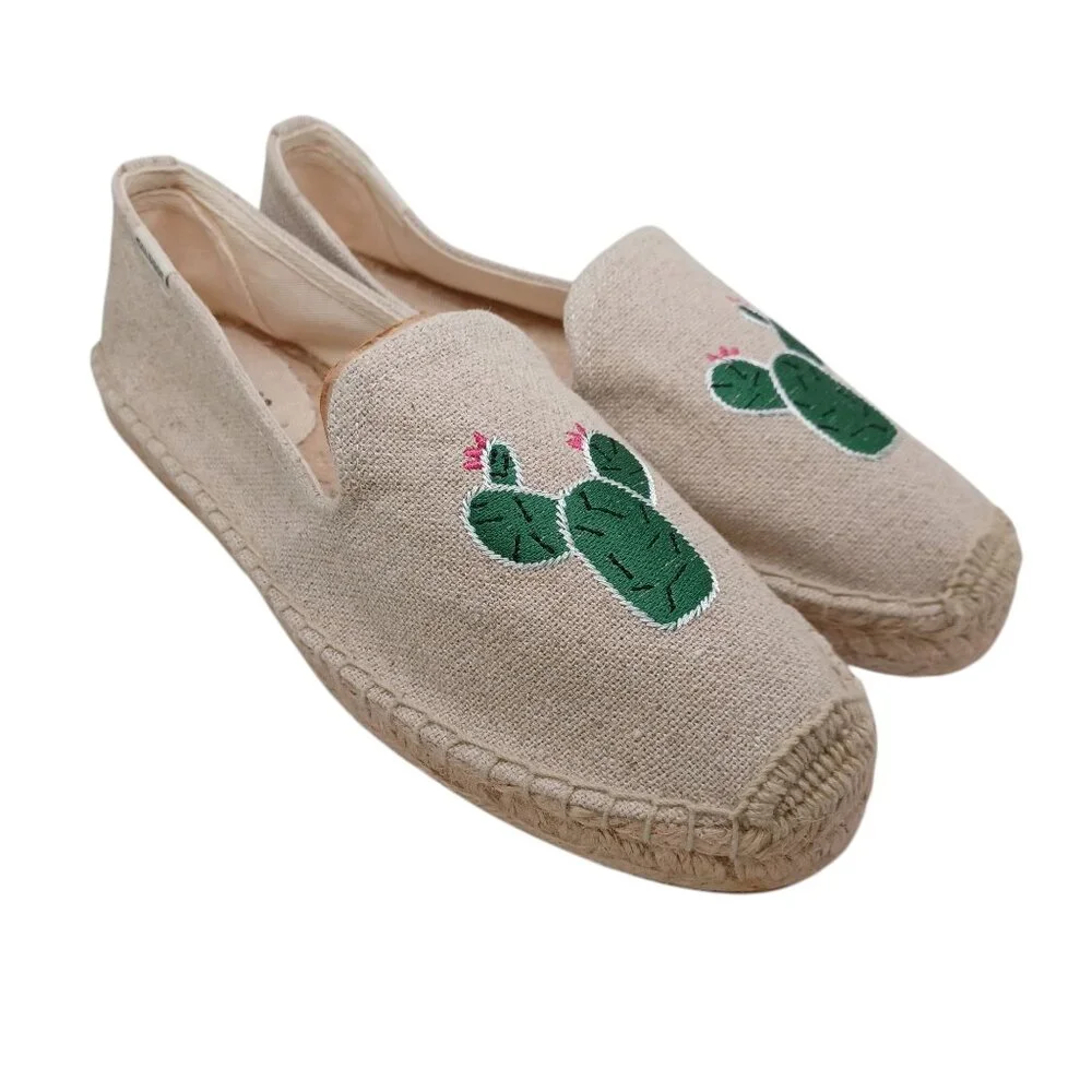 Soludos Espadrilles Cactus Embroidered Canvas Cap-Toe Slip on Flats Size 9.5 NEW